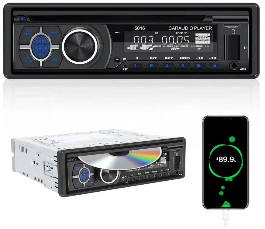 Single Din Car Radio CD Player,Car DVD Player with Bluetooth Hands-Free Calling Car Stereo MP3 Car Player Car Audio Receivers with AM/FM Radio,VCD,DVD,USB/SD Card/AUX-in MP3