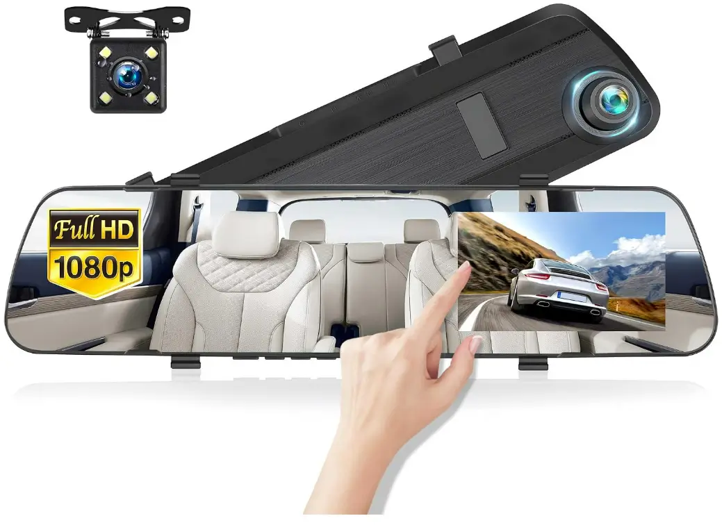 Mirror Dash Cam 4" Rear View Mirror 1080P Front and Rear View Dual Cameras