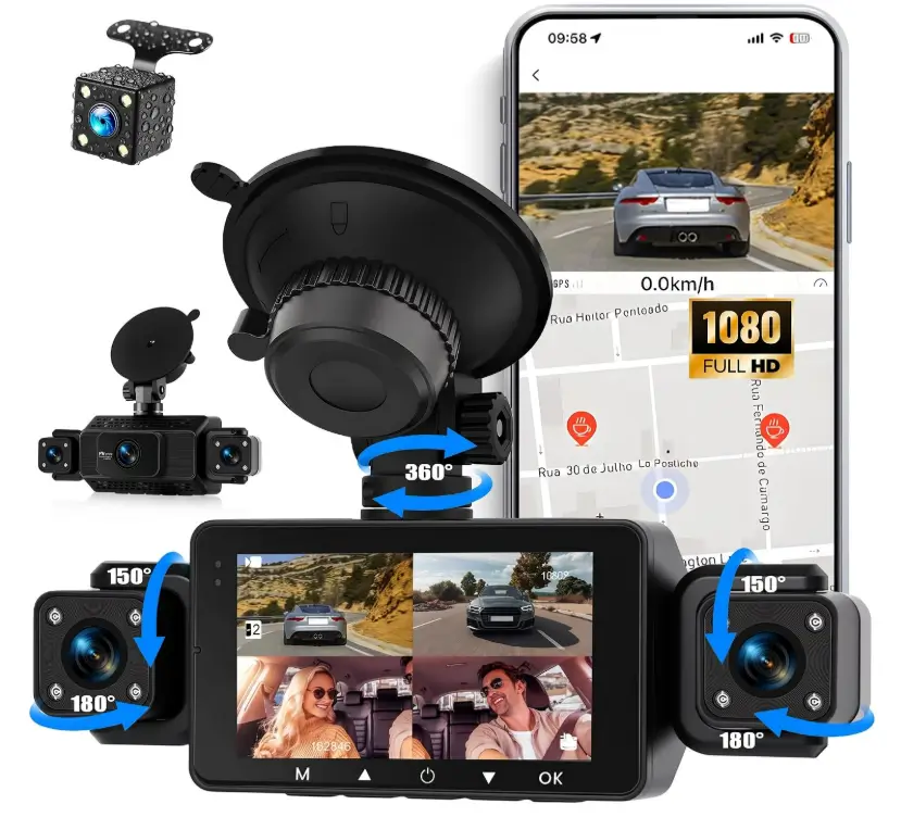 360° 4 Channel 3 Inch 1080P Dash Cam Front and Rear Inside
